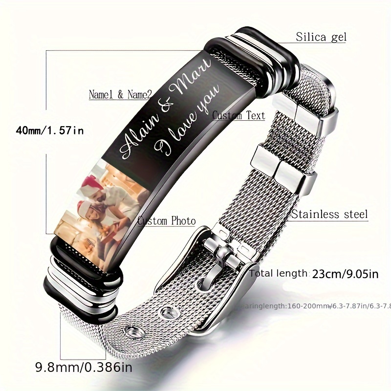 Personalized Stainless Steel Bracelet with Engraved Photo & Message